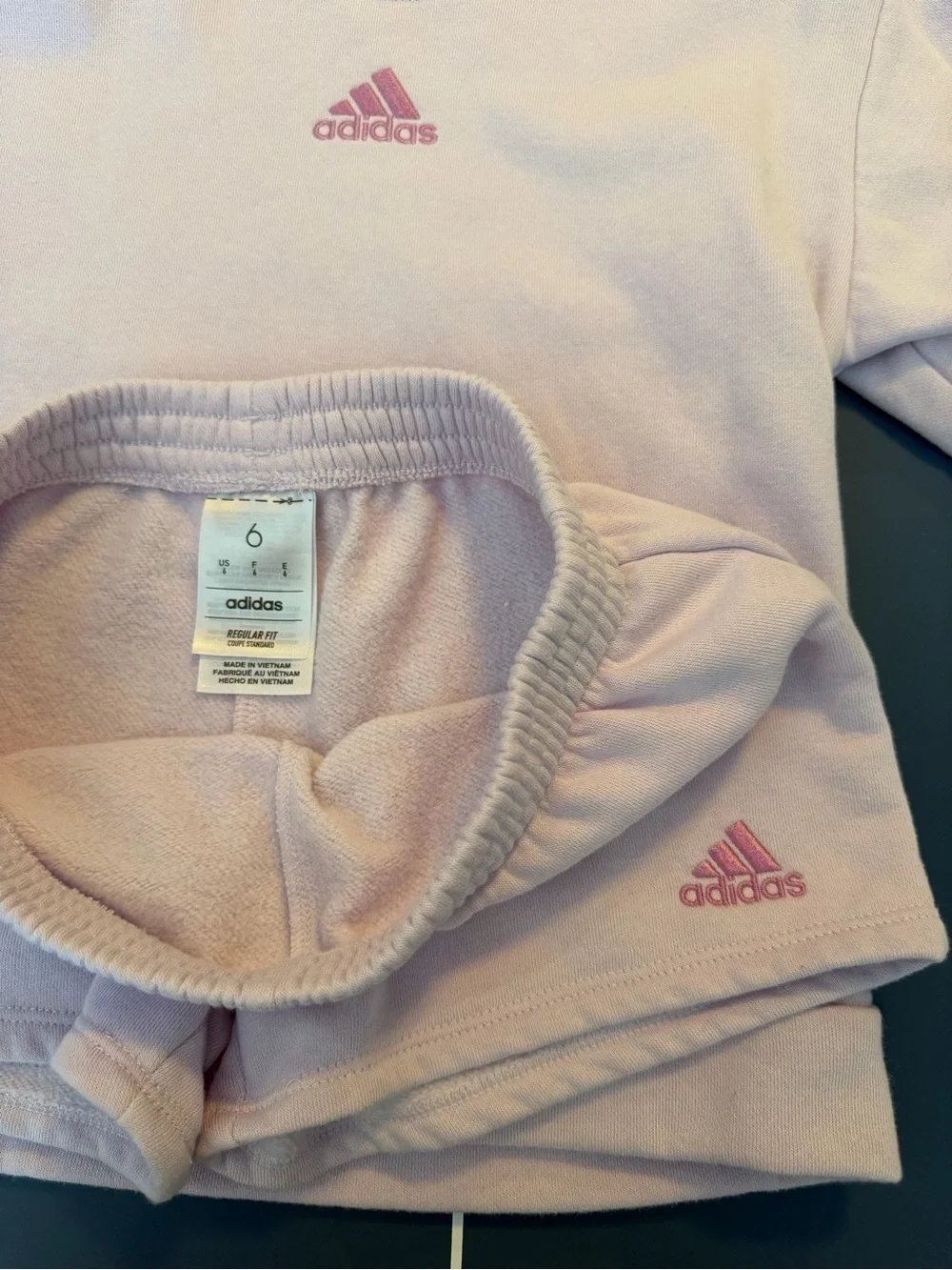 Adidas Lilac Two-Piece Sweatshirt & Shorts Set Girls Size 6 Active Outfit